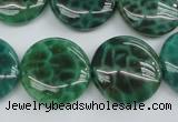 CAG1624 15.5 inches 20mm flat round peafowl agate gemstone beads