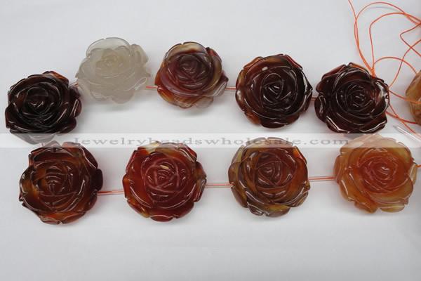 CAG1681 15.5 inches 30mm carved flower red agate gemstone beads