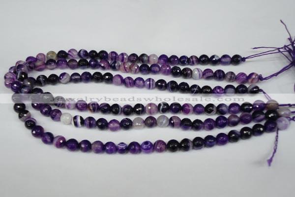 CAG2095 15.5 inches 8mm faceted round purple line agate beads