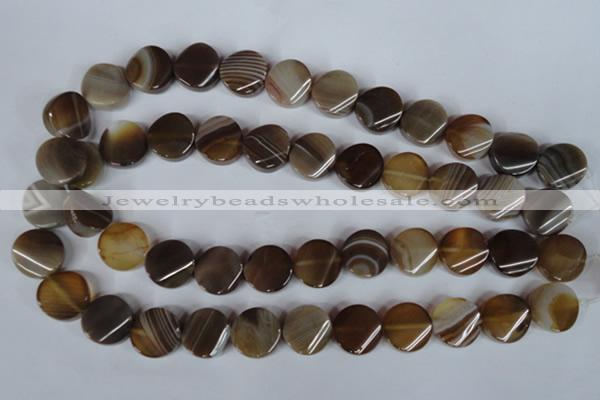 CAG3152 15.5 inches 16mm twisted coin brown line agate beads