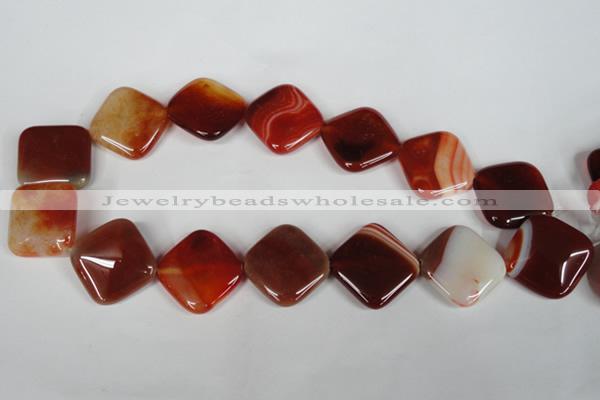 CAG3237 15.5 inches 25*25mm diamond red line agate beads