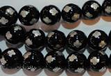 CAG3353 15.5 inches 10mm carved round black agate beads wholesale