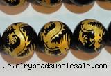 CAG3383 15.5 inches 16mm carved round black agate beads wholesale