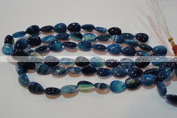 CAG3470 15.5 inches 13*18mm flat teardrop blue line agate beads