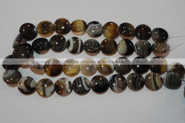 CAG3505 15.5 inches 20mm flat round brown line agate beads