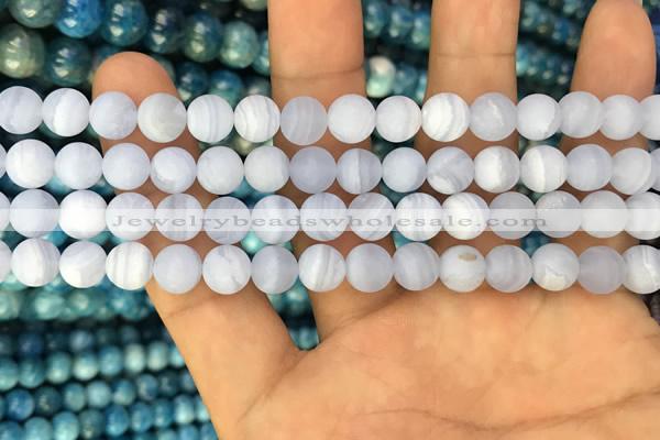 CAG3581 15.5 inches 4mm round matte blue lace agate beads