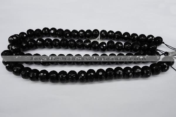 CAG3996 15.5 inches 10*14mm faceted rondelle black agate beads