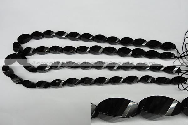 CAG4009 15.5 inches 8*16mm faceted & twisted rice black agate beads
