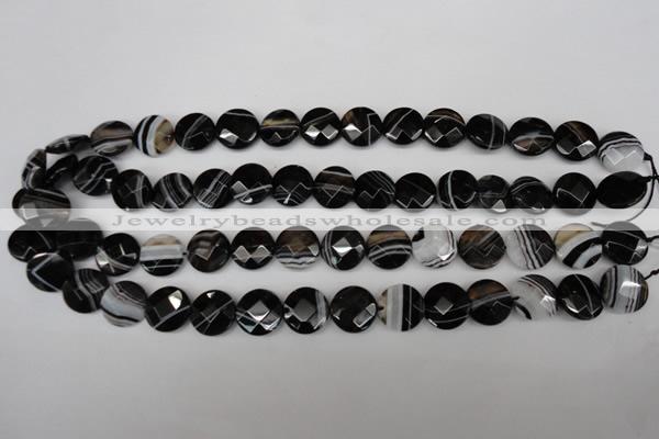 CAG4020 15.5 inches 14mm faceted coin black agate beads