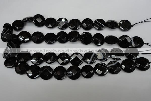 CAG4022 15.5 inches 18mm faceted coin black agate beads