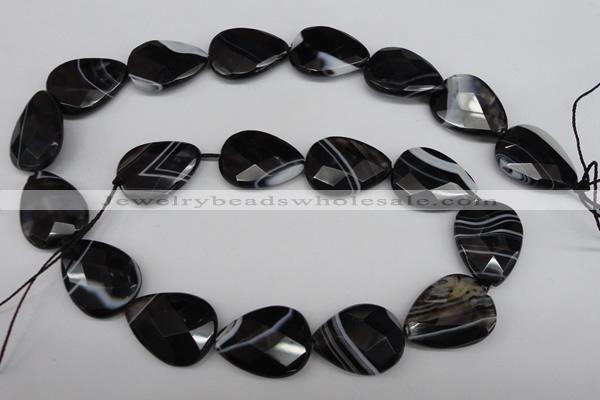 CAG4030 15.5 inches 15*20mm faceted flat teardrop black agate beads