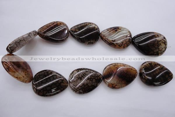 CAG4101 15.5 inches 30*40mm twisted flat teardrop dragon veins agate beads