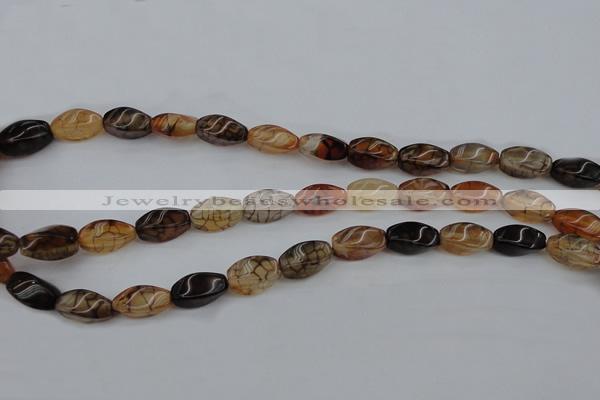 CAG4149 15.5 inches 6*12mm twisted rice dragon veins agate beads