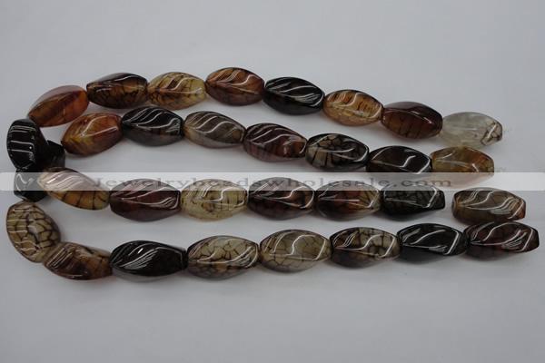 CAG4155 15.5 inches 13*25mm twisted rice dragon veins agate beads