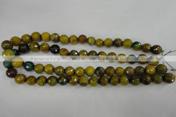 CAG4541 15.5 inches 12mm faceted round fire crackle agate beads