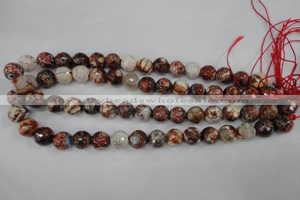 CAG4548 15.5 inches 12mm faceted round fire crackle agate beads