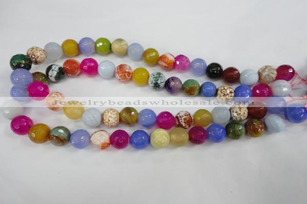CAG4549 15.5 inches 12mm faceted round fire crackle agate beads