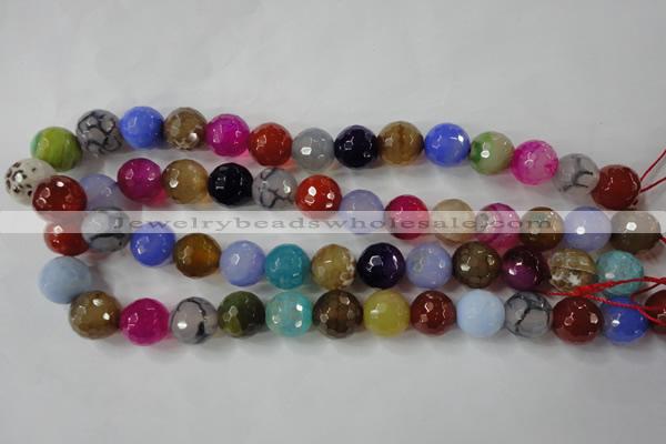 CAG4564 15.5 inches 14mm faceted round fire crackle agate beads