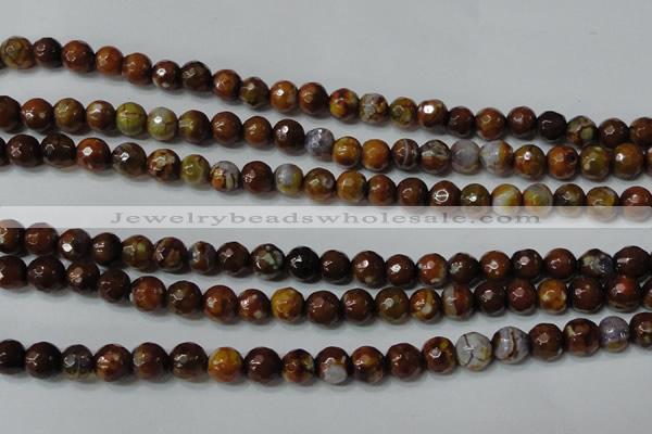 CAG4617 15.5 inches 6mm faceted round fire crackle agate beads