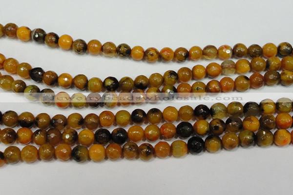 CAG4630 15.5 inches 6mm faceted round fire crackle agate beads