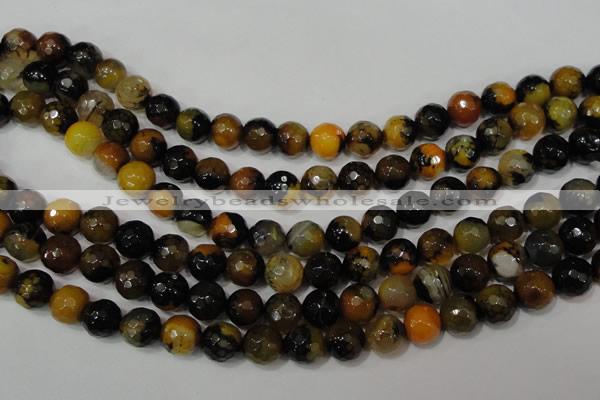 CAG4654 15.5 inches 8mm faceted round fire crackle agate beads