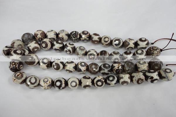 CAG4717 15 inches 16mm faceted round tibetan agate beads wholesale