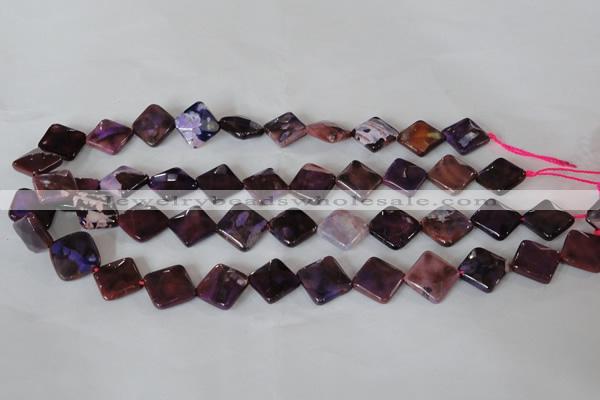 CAG4885 15 inches 14*14mm faceted diamond fire crackle agate beads