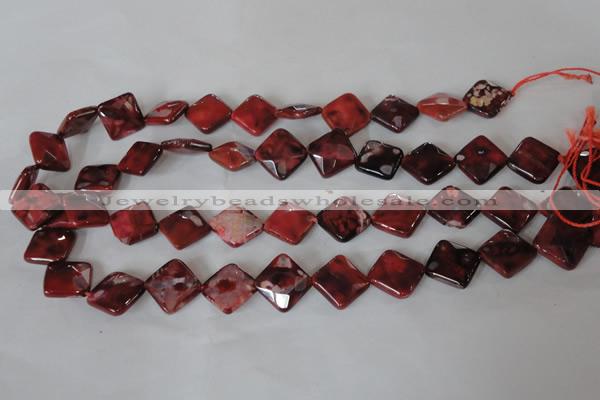 CAG4886 15 inches 14*14mm faceted diamond fire crackle agate beads