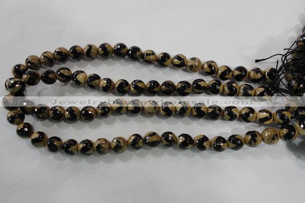 CAG5160 15 inches 10mm faceted round tibetan agate beads wholesale