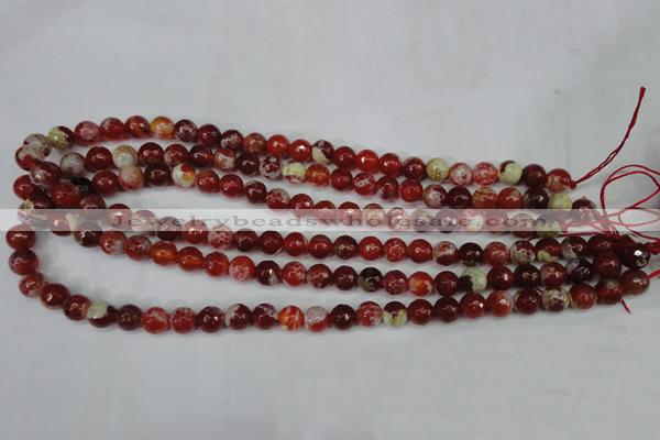 CAG5187 15 inches 8mm faceted round fire crackle agate beads