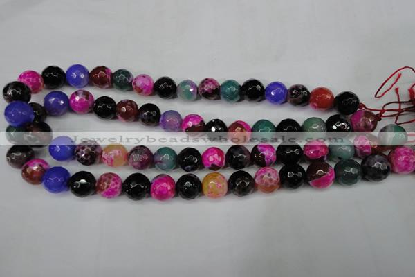 CAG5194 15 inches 12mm faceted round fire crackle agate beads