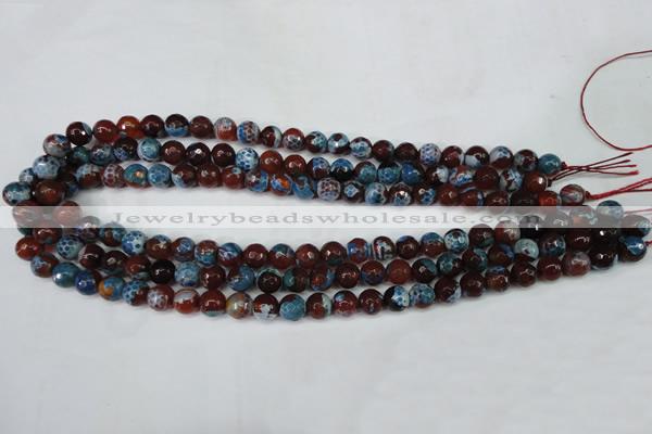 CAG5207 15 inches 8mm faceted round fire crackle agate beads
