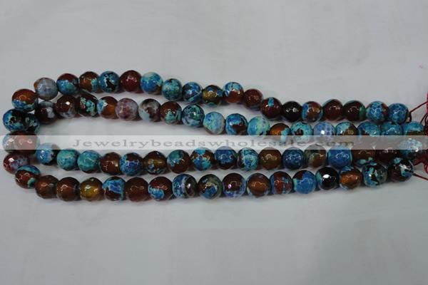 CAG5208 15 inches 10mm faceted round fire crackle agate beads