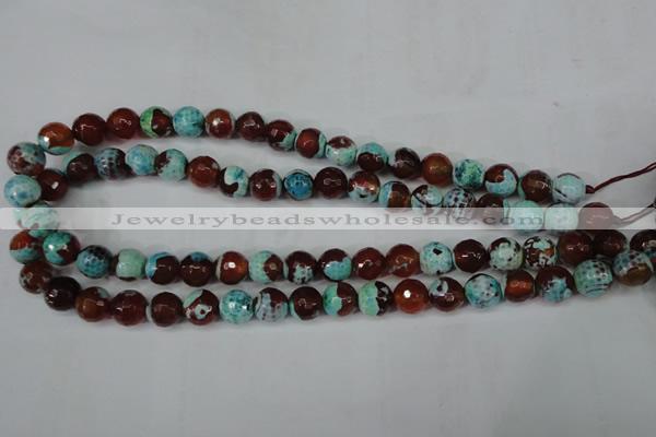 CAG5215 15 inches 10mm faceted round fire crackle agate beads