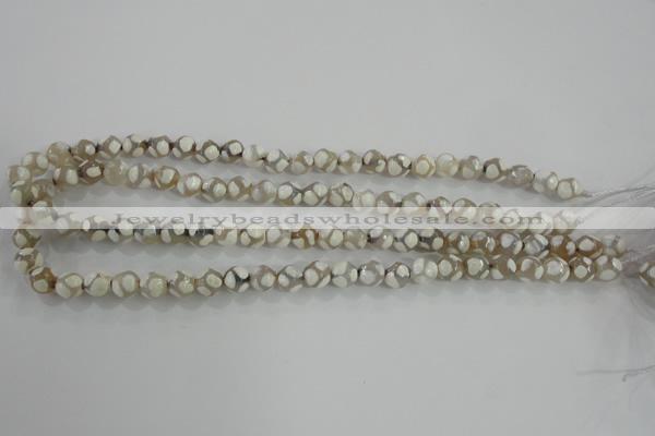 CAG5333 15.5 inches 8mm faceted round tibetan agate beads wholesale