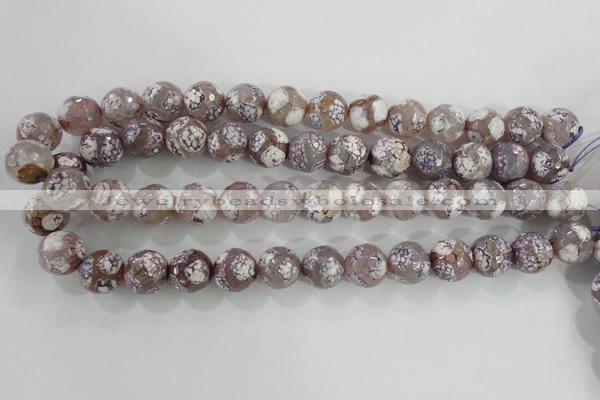 CAG5355 15.5 inches 14mm faceted round tibetan agate beads wholesale