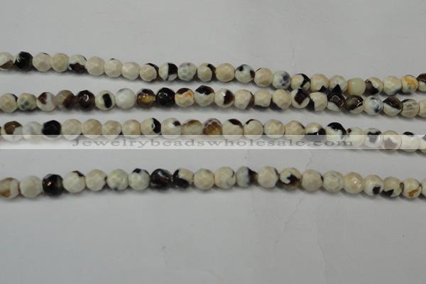 CAG5650 15 inches 4mm faceted round fire crackle agate beads