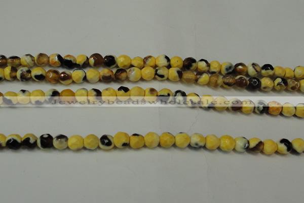 CAG5653 15 inches 4mm faceted round fire crackle agate beads