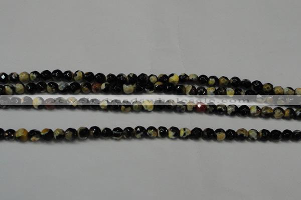 CAG5656 15 inches 4mm faceted round fire crackle agate beads