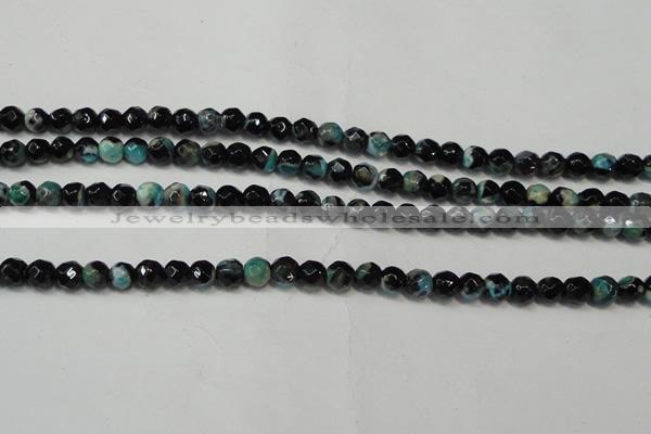 CAG5657 15 inches 4mm faceted round fire crackle agate beads
