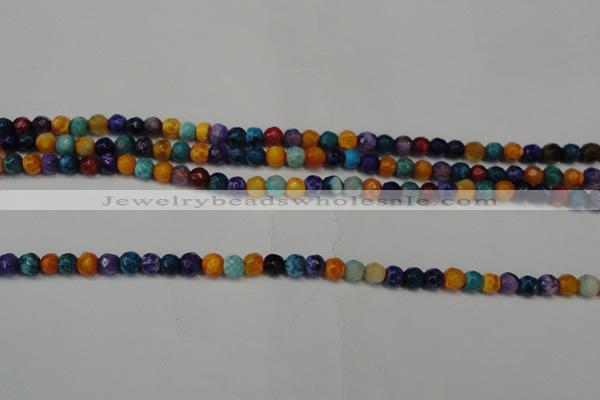 CAG5660 15 inches 4mm faceted round fire crackle agate beads