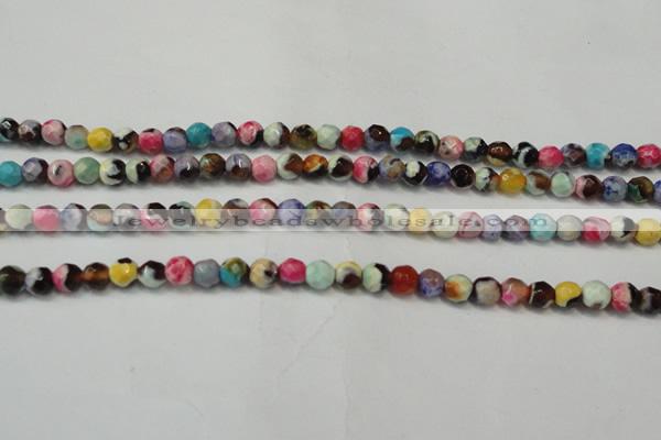 CAG5661 15 inches 4mm faceted round fire crackle agate beads