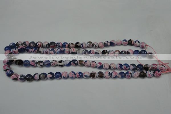 CAG5687 15 inches 8mm faceted round fire crackle agate beads