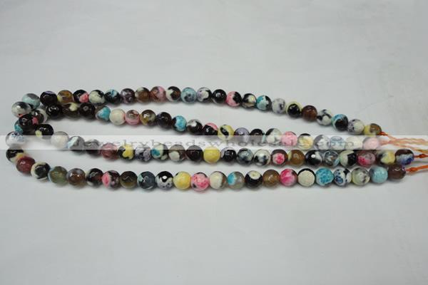 CAG5690 15 inches 8mm faceted round fire crackle agate beads
