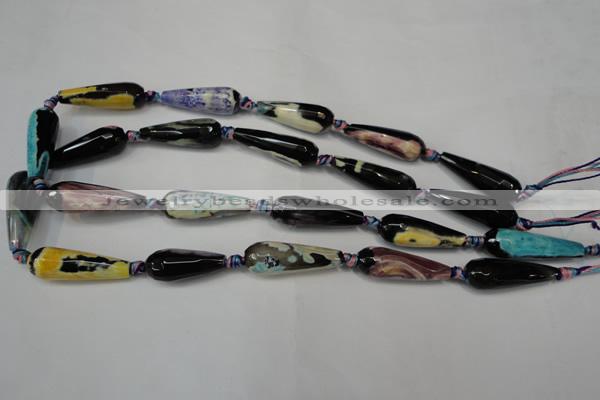 CAG5759 15 inches 10*30mm faceted teardrop fire crackle agate beads