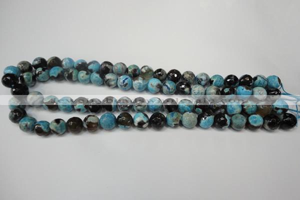 CAG5812 15 inches 10mm faceted round fire crackle agate beads