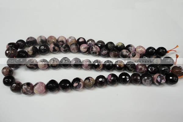 CAG5825 15 inches 12mm faceted round fire crackle agate beads