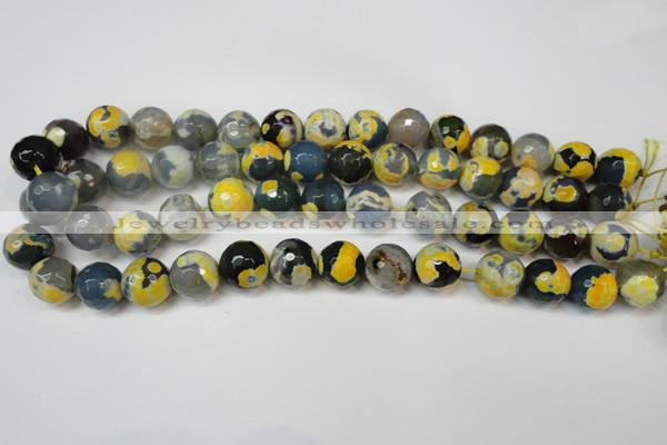 CAG5842 15 inches 14mm faceted round fire crackle agate beads