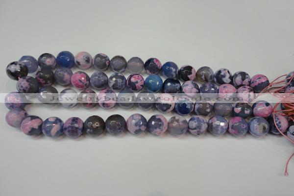 CAG5844 15 inches 14mm faceted round fire crackle agate beads