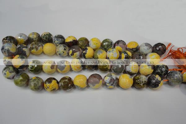 CAG5858 15 inches 16mm faceted round fire crackle agate beads